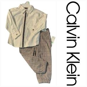 NWT Calvin Klein Cream Shirt and Plaid Pants Set ~18M